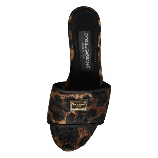 Dolce & Gabbana Brown Leopard Logo Slides Flats Sandals Shoes Dolce & Gabbana Black