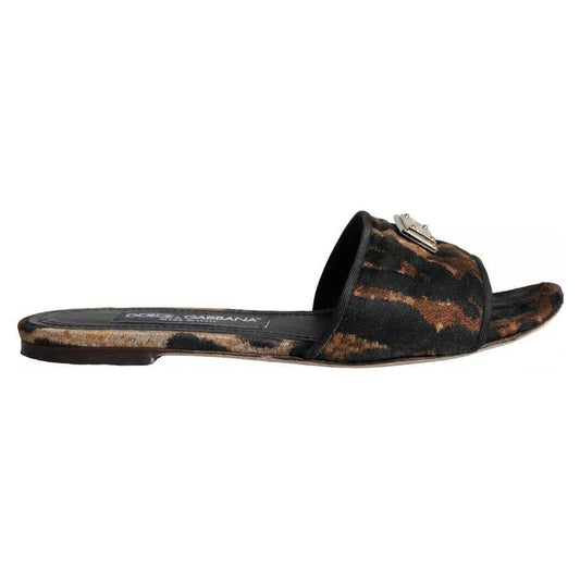Dolce & Gabbana Brown Leopard Logo Slides Flats Sandals Shoes Dolce & Gabbana Dark Slate Gray