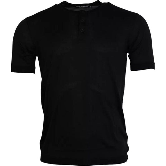 Dolce & Gabbana Black Silk Round Neck Short Sleeve T-shirt Dolce & Gabbana Black