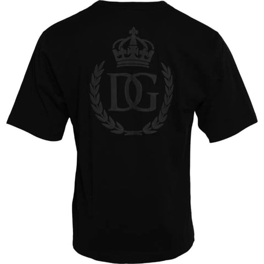 Dolce & Gabbana Black Logo Embossed Cotton Crew Neck T-shirt Dolce & Gabbana Black