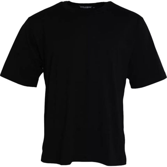Dolce & Gabbana Black Logo Embossed Cotton Crew Neck T-shirt Dolce & Gabbana Black