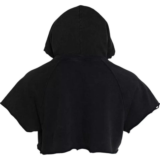 Dolce & Gabbana Black Cotton Hooded Short Sleeves Cropped T-shirt Dolce & Gabbana Black