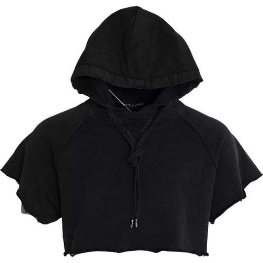 Dolce & Gabbana Black Cotton Hooded Short Sleeves Cropped T-shirt Dolce & Gabbana Black