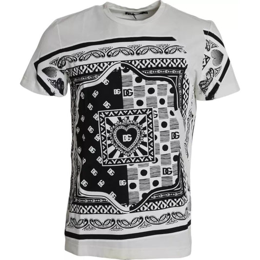 Dolce & Gabbana White Bandana Print Cotton Short Sleeves Men T-shirt Dolce & Gabbana Gray