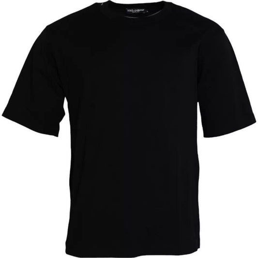 Dolce & Gabbana Black Logo Embossed Cotton Crew Neck T-shirt Dolce & Gabbana Black