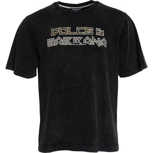 Dolce & Gabbana Black Logo Print Cotton Crewneck Men T-shirt Dolce & Gabbana Black