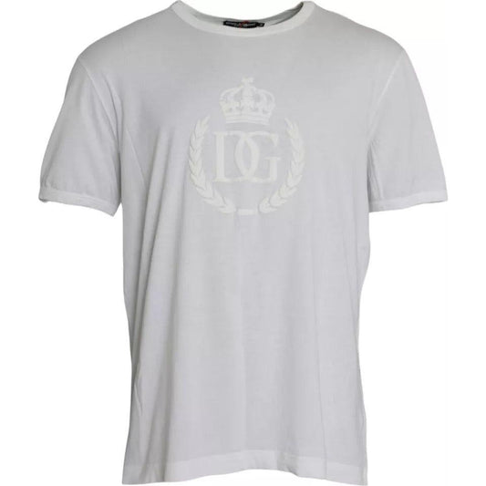 Dolce & Gabbana White Logo Embossed Cotton Crewneck T-shirt Dolce & Gabbana Gray