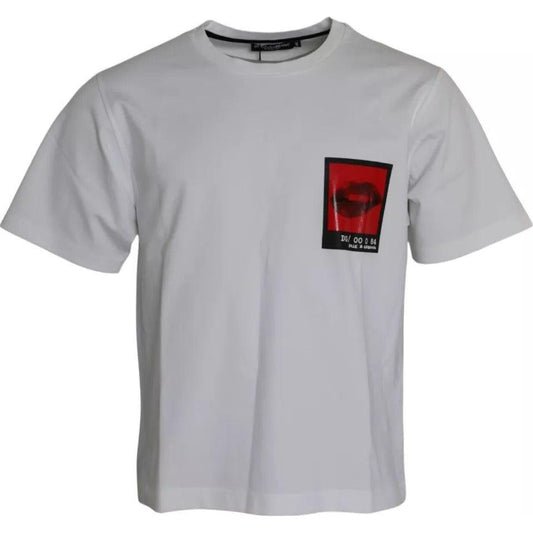Dolce & Gabbana White Red Lips Print Cotton Men T-shirt Dolce & Gabbana Dark Gray