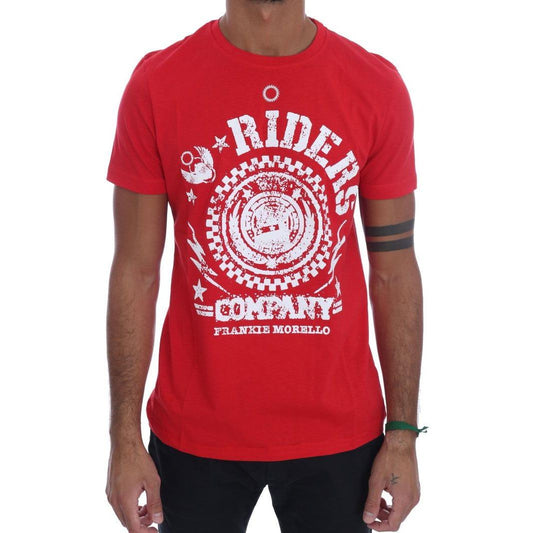 Frankie Morello Chic Red 'RIDERS' Motive Crewneck Tee Frankie Morello Brown