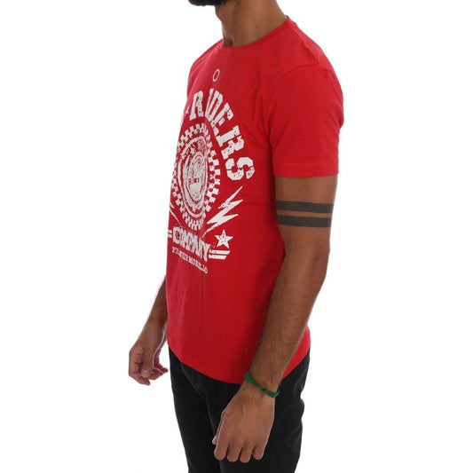 Frankie Morello Chic Red 'RIDERS' Motive Crewneck Tee Frankie Morello Brown