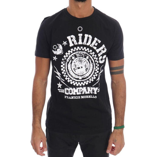 Frankie Morello Chic Black Crewneck Tee with 'RIDERS' Motif Frankie Morello Tan