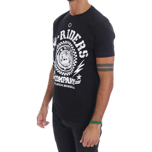 Frankie Morello Chic Black Crewneck Tee with 'RIDERS' Motif Frankie Morello Rosy Brown