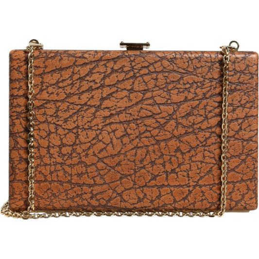 Dolce & Gabbana Brown Leather Gold Frame Clutch Mini Crossbody Bag Dolce & Gabbana Sienna
