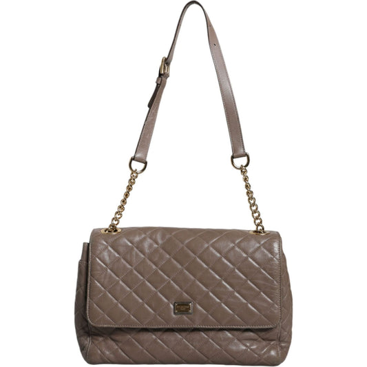 Dolce & Gabbana Brown Quilted Leather Shoulder Purse Satchel Bag Dolce & Gabbana Dim Gray