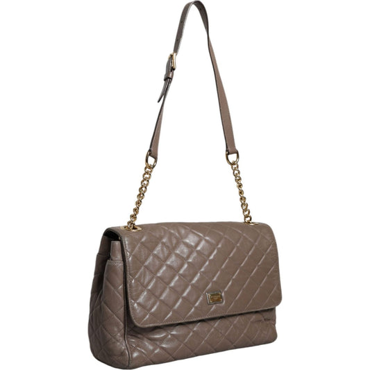 Dolce & Gabbana Brown Quilted Leather Shoulder Purse Satchel Bag Dolce & Gabbana Dim Gray