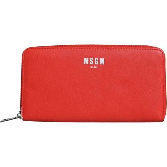 MSGM Red Leather Continental Zip Around Card Holder Bifold Clutch Wallet MSGM Firebrick