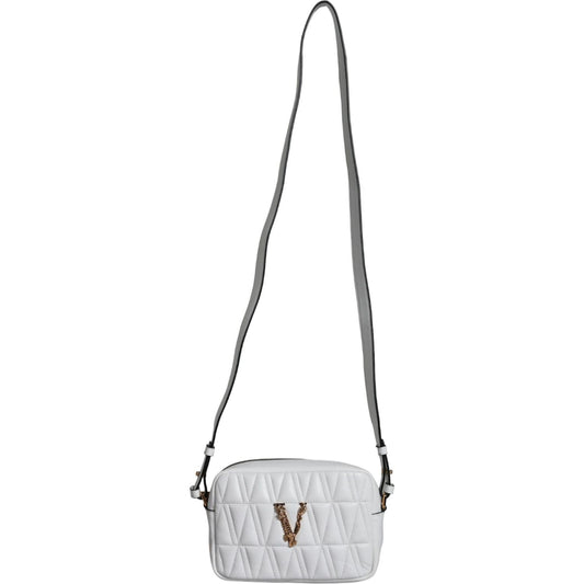 Versace White Quilted Nappa Leather Crossbody Shoulder Bag Versace Light Gray