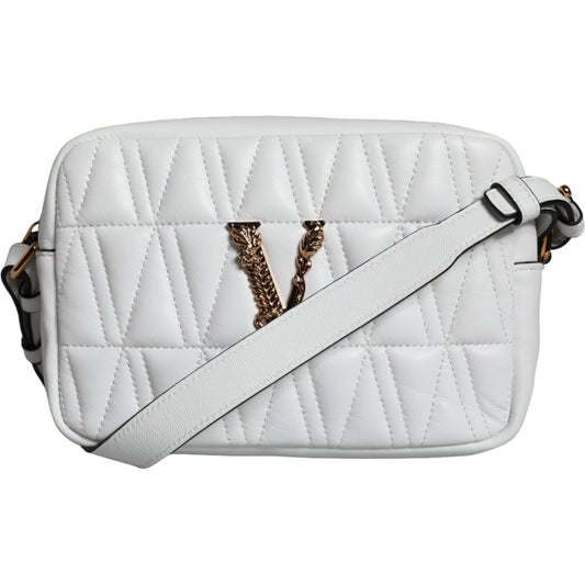 Versace White Quilted Nappa Leather Crossbody Shoulder Bag Versace Light Gray