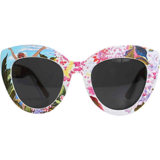 Dolce & Gabbana Multicolor Wood Crystal Brass Frame Floral Hand Paint Sunglasses Dolce & Gabbana Light Gray