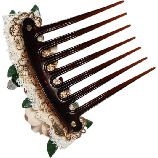 Dolce & Gabbana Brown Plastic Crystal Floral Women Hair Comb Dolce & Gabbana Light Gray