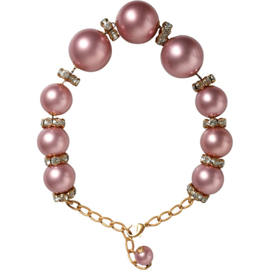 Dolce & Gabbana Pink Maxi Faux Pearl Beads Crystals Gold Chain Necklace Necklace Dolce & Gabbana Rosy Brown