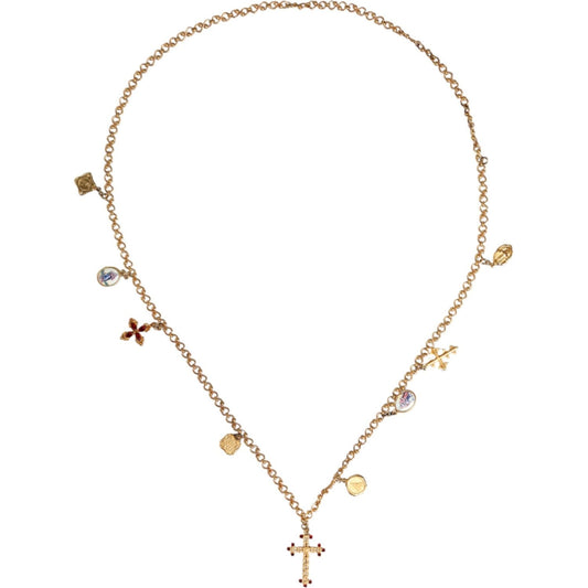 Dolce & Gabbana Gold Tone Brass Chain Religious Cross Pendant Necklace Necklace Dolce & Gabbana Antique White