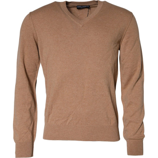Dolce & Gabbana Brown Cashmere Knit V-neck Pullover Sweater Dolce & Gabbana Dim Gray