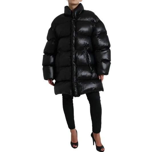 Dolce & Gabbana Black Puffer Quilted Full Zip Coat Jacket Dolce & Gabbana Black