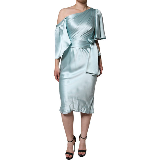 Dolce & Gabbana Mint Green Silk Fit Cut One Shoulder Dress Dolce & Gabbana Gray