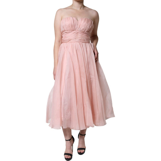 Dolce & Gabbana Pink Silk Strapless Maxi A-line Gown Dress Dolce & Gabbana Gray