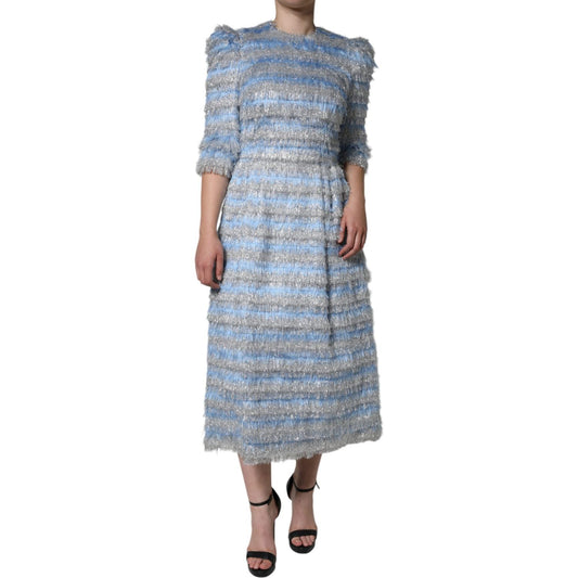Dolce & Gabbana Light Blue Silver Jacquard A-line Midi Dress Dolce & Gabbana Dark Gray