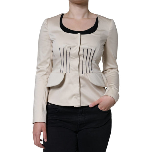 Valentino Beige Cotton Long Sleeves Round Neck Blazer Jacket Valentino Gray
