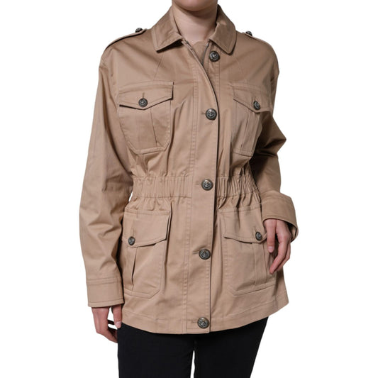 Dolce & Gabbana Beige Cotton Long Sleeve Collared Coat Jacket Dolce & Gabbana Rosy Brown