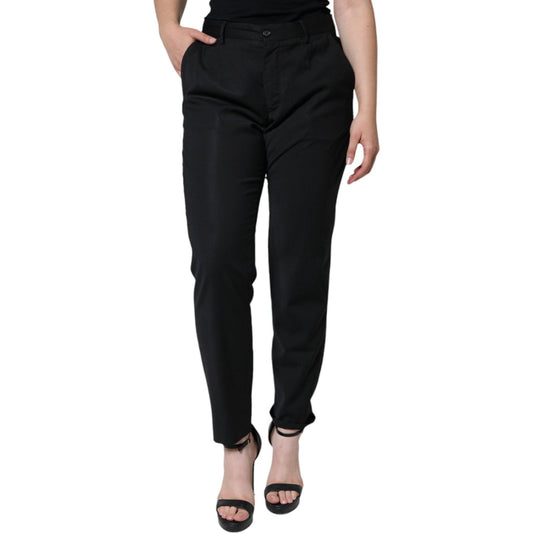 Dolce & Gabbana Black Polyester High Waist Tapered Pants Dolce & Gabbana Black