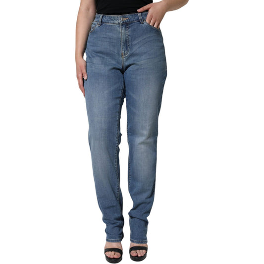 Emporio Armani Blue Washed High Waisted Skinny Women Denim Jeans Emporio Armani Dim Gray