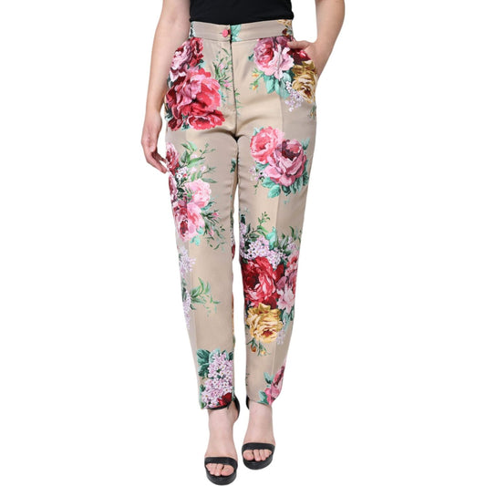 Dolce & Gabbana Beige Floral Jacquard High Waist Tapered Pants Dolce & Gabbana Gray