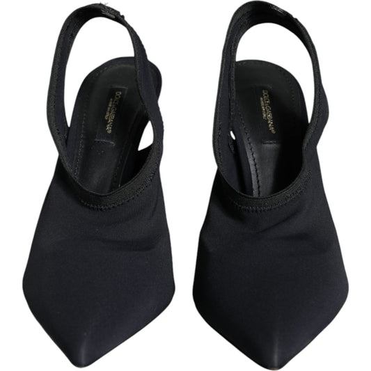 Dolce & Gabbana Black Jersey Stretch Heels Slingback Shoes Dolce & Gabbana Black