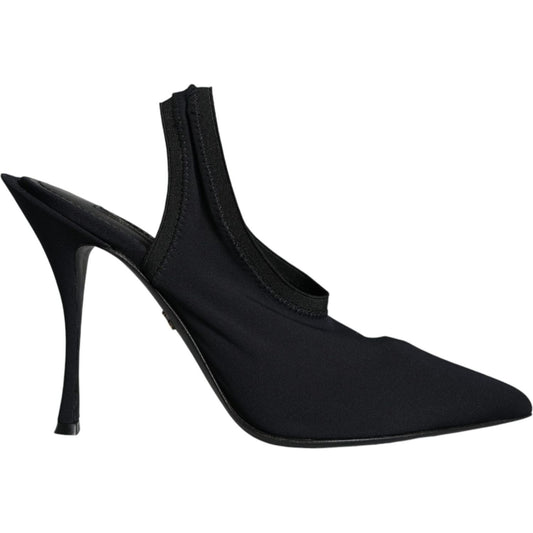 Dolce & Gabbana Black Jersey Stretch Heels Slingback Shoes Dolce & Gabbana Black