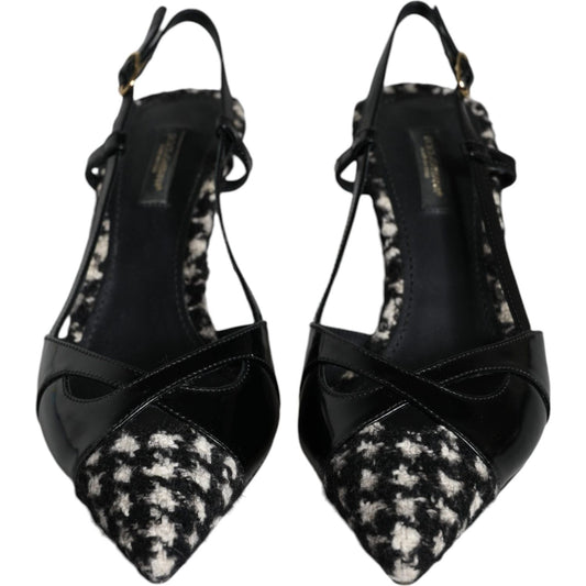 Dolce & Gabbana Black Leather Houndstooth Slingback Shoes Dolce & Gabbana Black