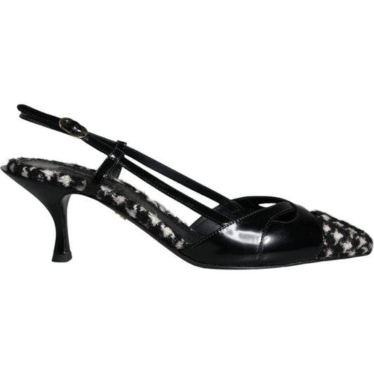 Dolce & Gabbana Black Leather Houndstooth Slingback Shoes Dolce & Gabbana Black