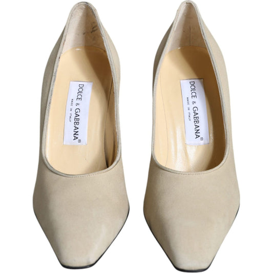 Dolce & Gabbana Beige Suede Leather High Heels Pumps Shoes Dolce & Gabbana Gray