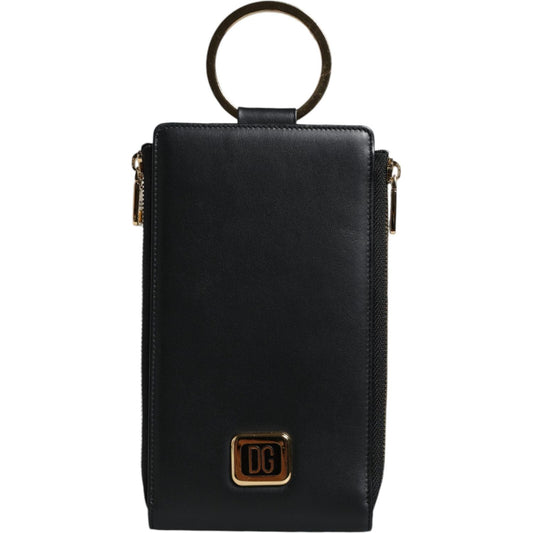 Dolce & Gabbana Black Leather Logo Plaque Neck Strap Card Coin Wallet Dolce & Gabbana Black