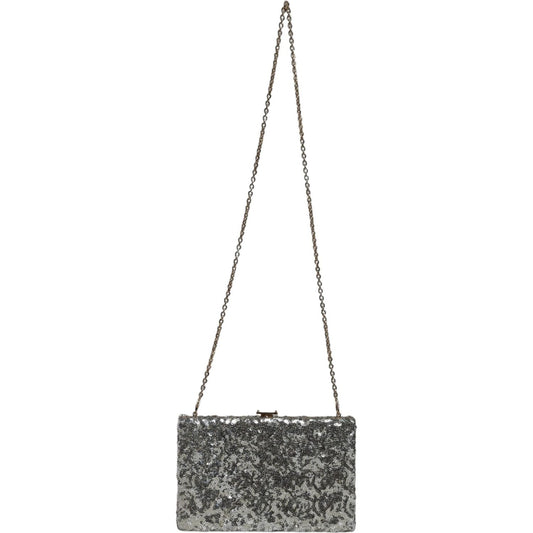 Dolce & Gabbana Silver Sequined Clutch Evening Crossbody Bag Dolce & Gabbana Dim Gray