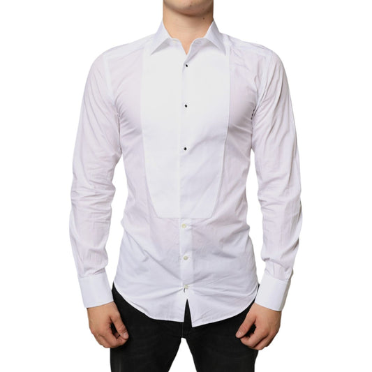 Dolce & Gabbana White Bib Cotton Poplin Formal Dress Shirt Dolce & Gabbana Light Gray
