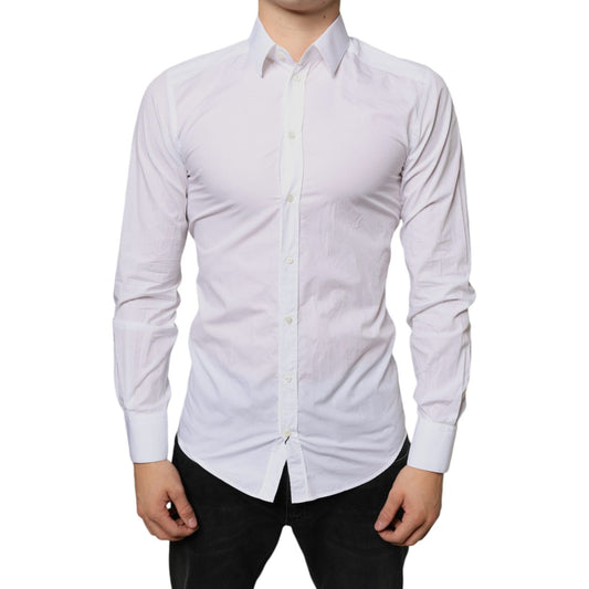 Dolce & Gabbana White Cotton Collared Men Formal Dress Shirt Dolce & Gabbana Light Gray