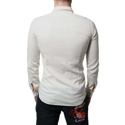 AGLINI Off White Cotton Collared Men Formal Dress Shirt