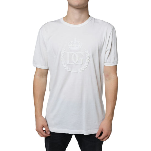 Dolce & Gabbana White Logo Embossed Cotton Crewneck T-shirt Dolce & Gabbana Light Gray
