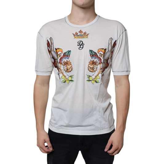 Dolce & Gabbana White Angel Crown Print Crew Neck T-shirt Dolce & Gabbana Gray