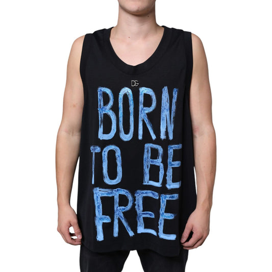 Dolce & Gabbana Black Cotton Born To Be Free Sleeveless T-shirt Dolce & Gabbana Black