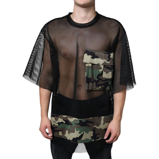 Dolce & Gabbana Black Mesh Camouflage Short Sleeves T-shirt Dolce & Gabbana Black